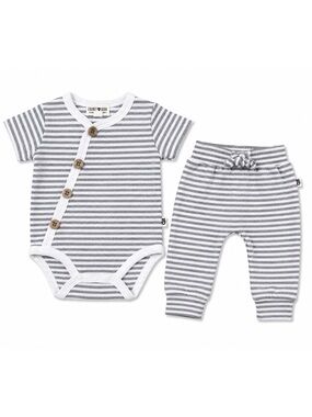 Rabbit & Bear Gray White Striped 2-Piece Outfit Gender Neutral Unisex Baby 0-3M